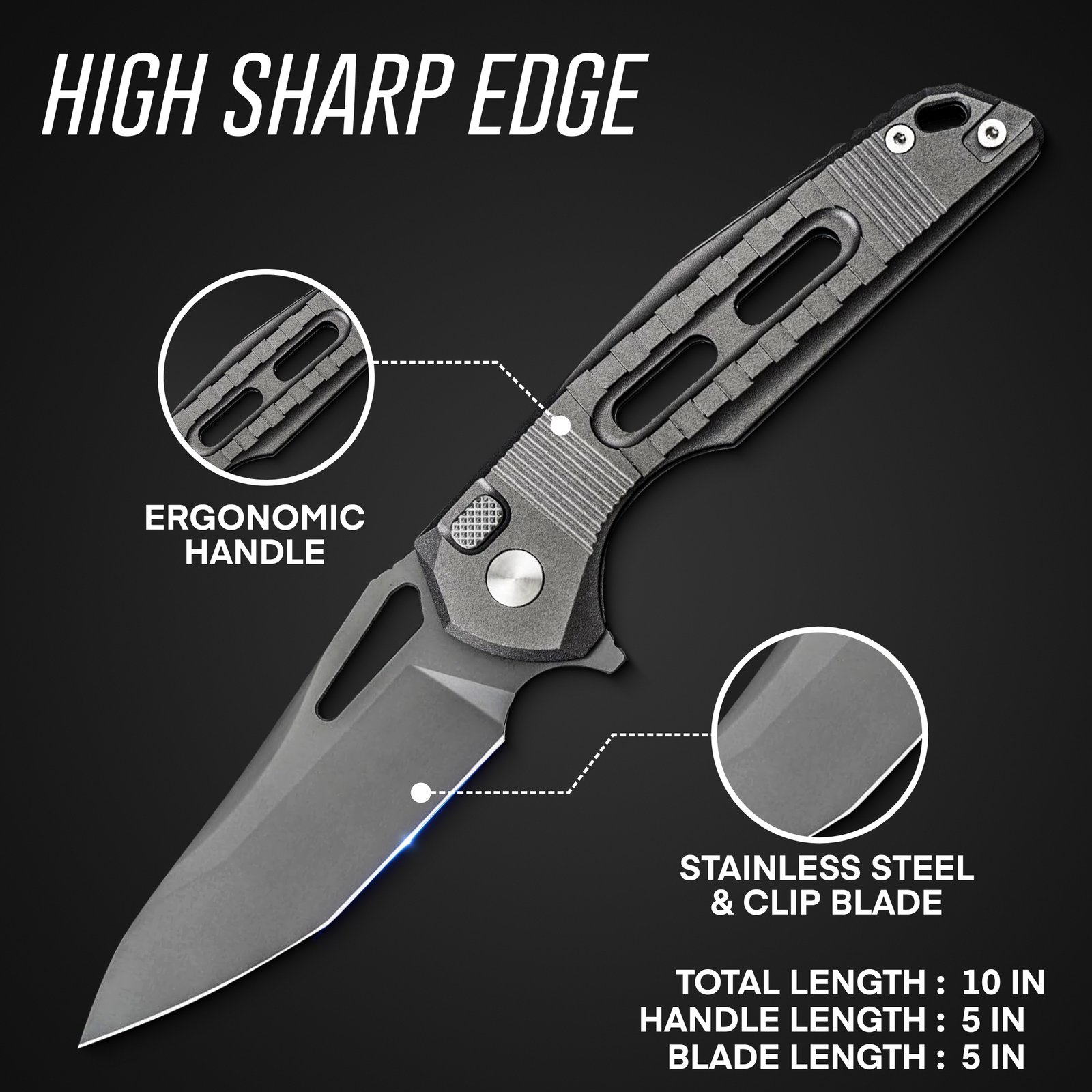 OUTDOORS Damascus Steel Mini Neck Knife, D2 Steel Pocket Folding Knife